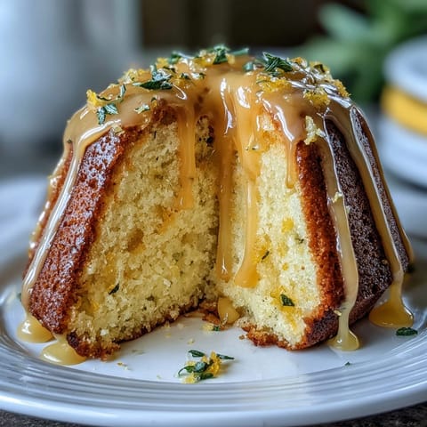 Slices of moist pound cake infused with limoncello liqueur, topped with glossy lemon glaze and fresh zest.