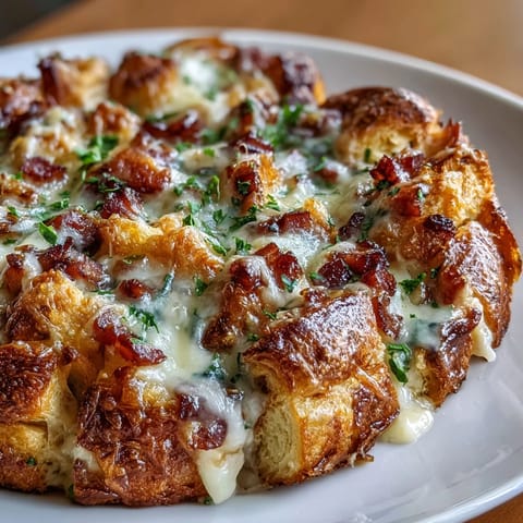 Warm ham and Swiss croissant bake with golden, flaky pastry and gooey melted cheese, perfect for brunch or a cozy dinner.