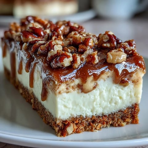 Decadent Carrot Cake Cheesecake Bars featuring rich cheesecake layer marbled into spiced carrot cake.