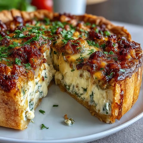 Savory spring quiche with leeks and Gruyere, golden and custardy, fresh herbs adding aroma and color.