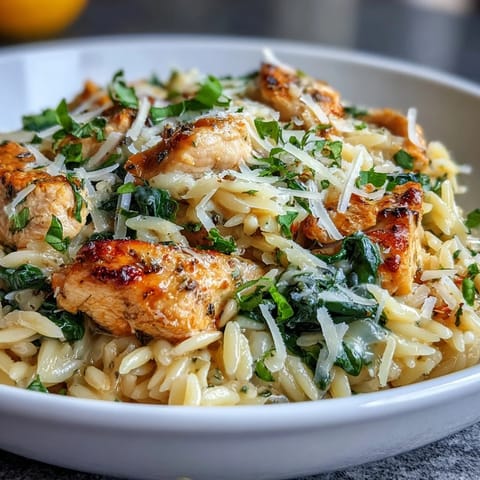 Lemon Orzo with Chicken Spinach