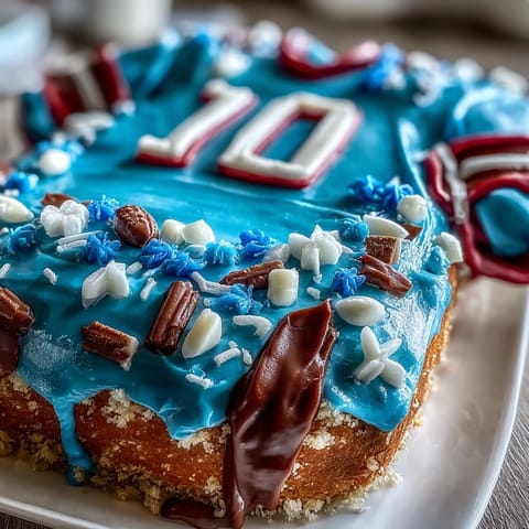 Festive graduation cake shaped like a sports jersey, decorated in bold team colors with personalized numbers and graduation year.