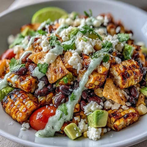 Vibrant grilled corn and black bean taco salad bursting with fresh flavors and zesty lime dressing.