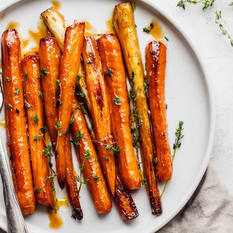 Enjoy warm, sweet, and savory Maple Glazed Roasted Carrots and Parsnips for a family meal.