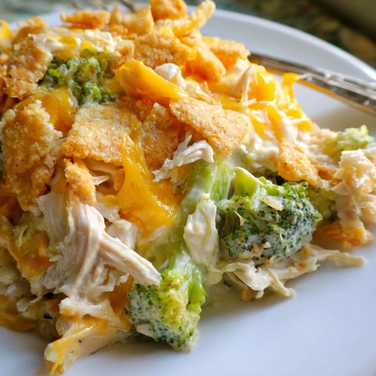 Delicious Chicken and Broccoli Casserole featuring tender chicken and fresh vegetables in a cheesy sauce.