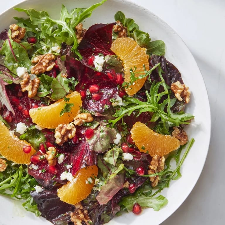 Bright, refreshing Winter Greens Salad, the perfect combination of textures and flavors.
