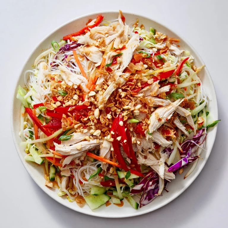 Tangy Vietnamese Crunch Noodle Salad, featuring tender chicken and a zesty dressing.