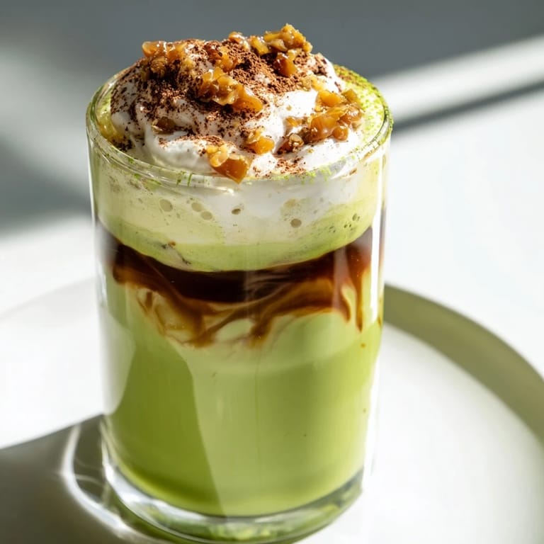 Enjoy this creamy Caramel Brulée Iced Matcha Christmas Coffee Dupe; the perfect holiday drink with warming spices.