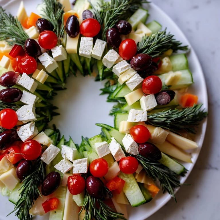 Delicious Cheese & Olives arranged to look like a pine tree, ready for holiday snacking with friends.