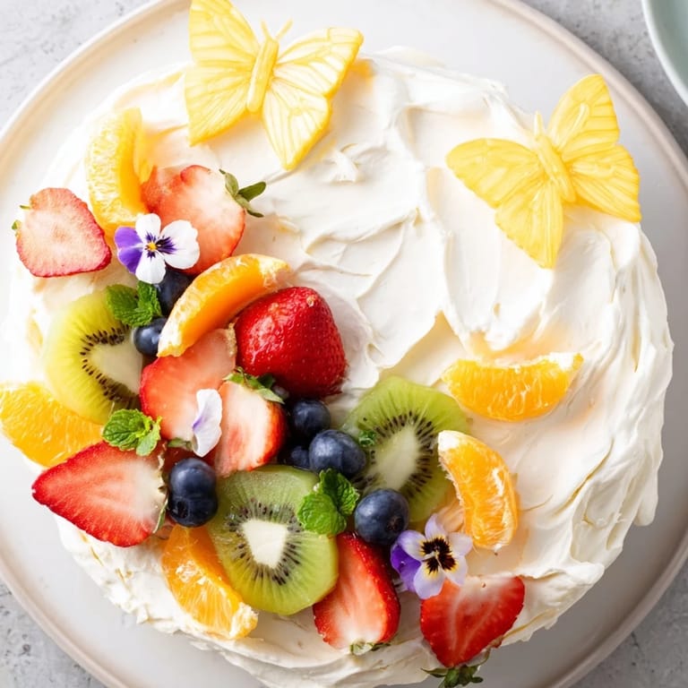Colorful Butterfly Fruit and Cream Cheese Board, showing pineapple butterflies with blueberries and sweet cream.