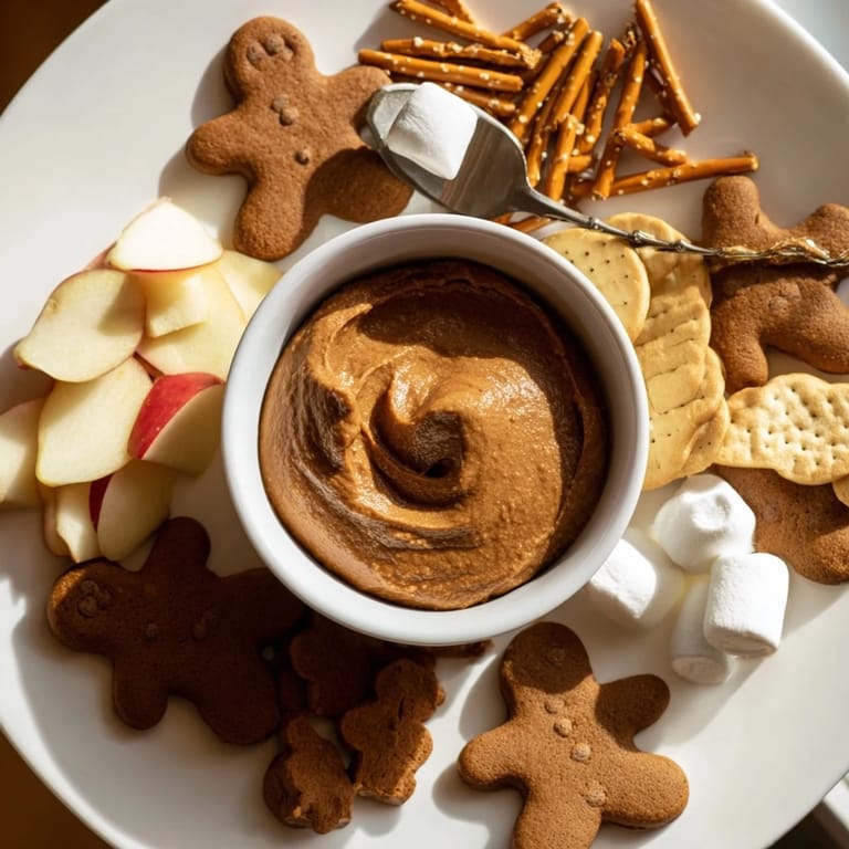 Sweet, creamy Gingerbread House Dip, garnished with sprinkles, ready to be enjoyed with dippables.