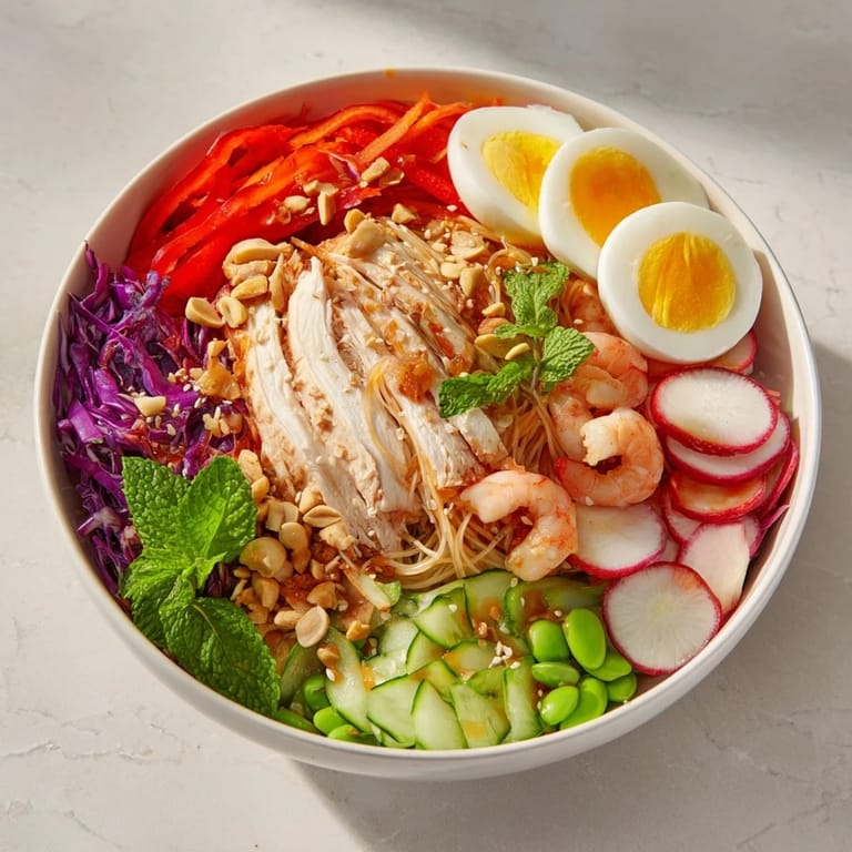 Picture a tempting Asian Fusion Noodle Bowl Board with tender noodles layered with colorful vegetables and protein options.