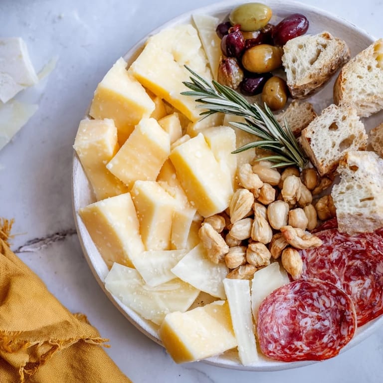 Fresh rosemary and glistening olive oil top the colorful Rustic Italian Farmhouse Board, a perfect appetizer.