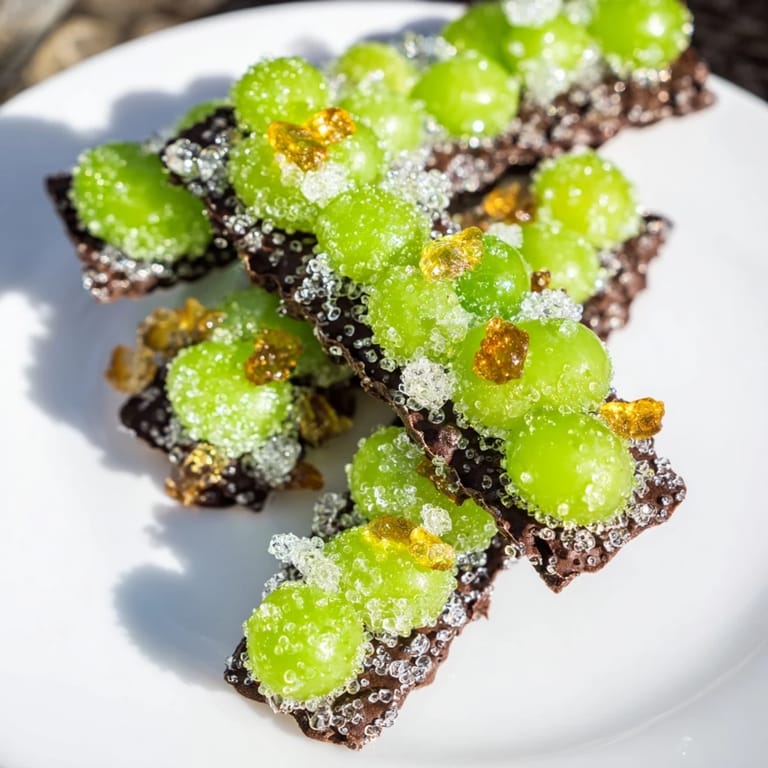 This artistic Crystal Cave dessert features jewel-like grapes nestled in a rich chocolate cracker cave.