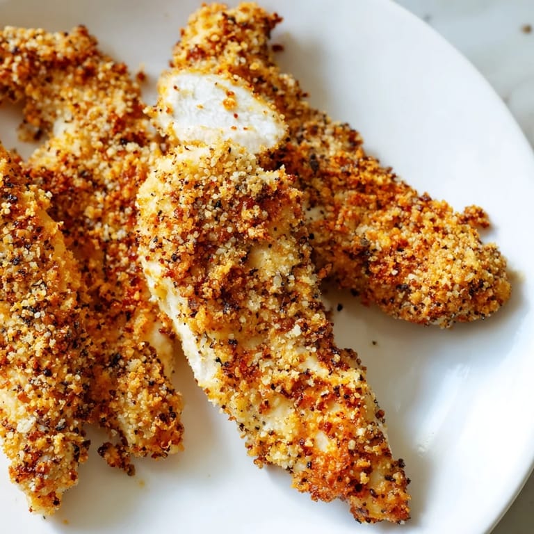 Perfectly cooked crispy air-fried chicken tenders seasoned with herbs, ready for dipping sauce.