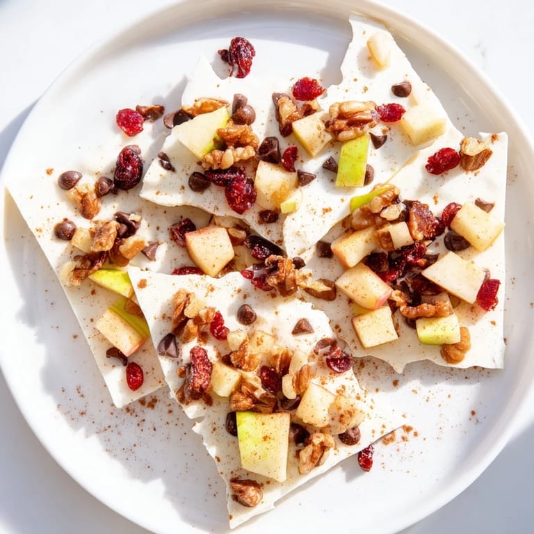 Enjoy a close-up of this delicious Apple Cinnamon Yogurt Bark, perfect for a healthy dessert or snack.