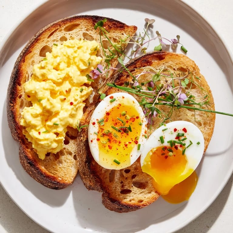 Savory Egg Flight Toast, a delicious breakfast flight with three beautifully cooked egg styles and garnishes.
