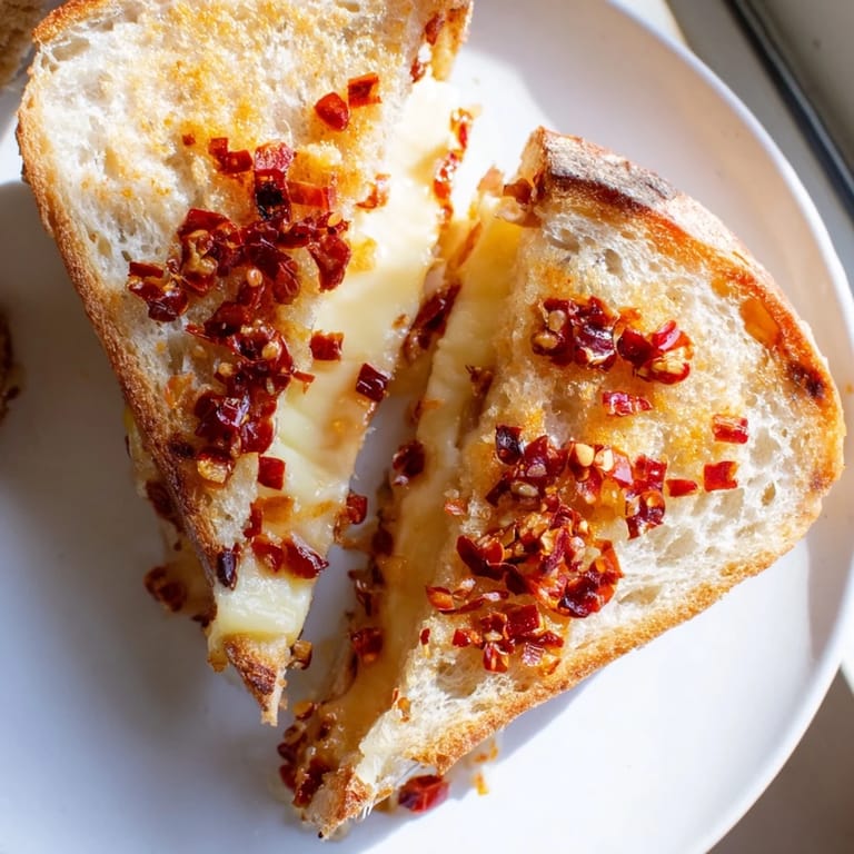 Spicy chili crisp elevates this Brie and Chili Crisp Grilled Cheese, perfect for a cozy, satisfying lunch.