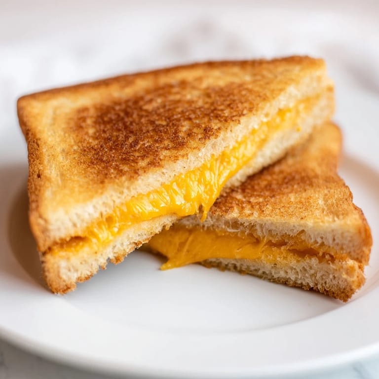 Mouthwatering image of a classic air fryer grilled cheese, ready to slice and devour.