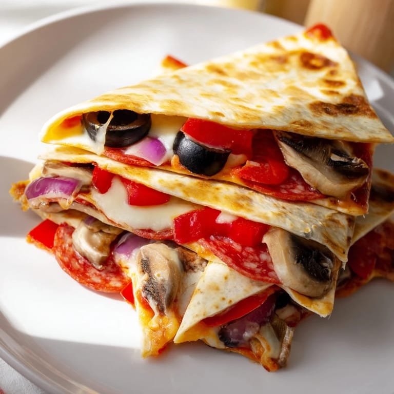 Folded Tortilla Pizza Wrap, with gooey cheese oozing out, a handheld quick, and easy meal.