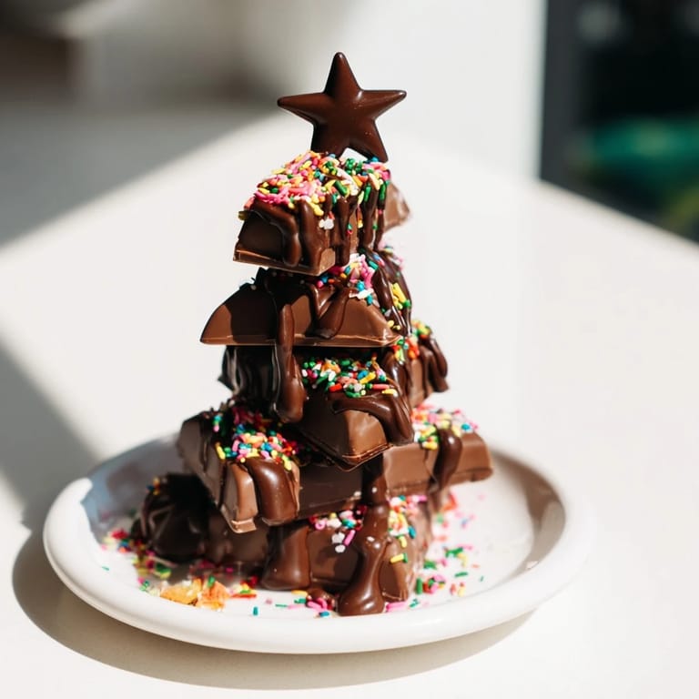 Delicious Chocolate Kinder Christmas Trees shimmering with sprinkles and candy decorations, perfect holiday treat.