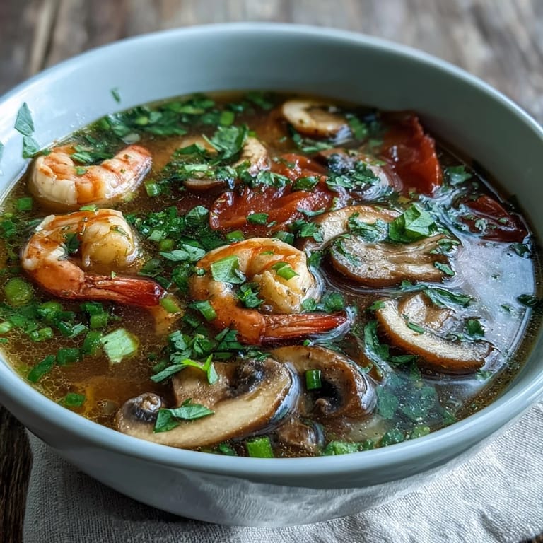 Fragrant Tom Yum Soup garnished with cilantro and green onions served alongside fresh lime wedges on the side.