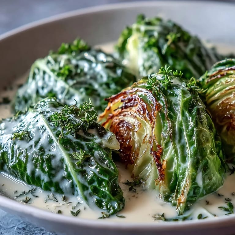 Herby Cabbage in Parmesan Broth in a pot, infused with thyme and garlic, ready to serve with crusty bread.