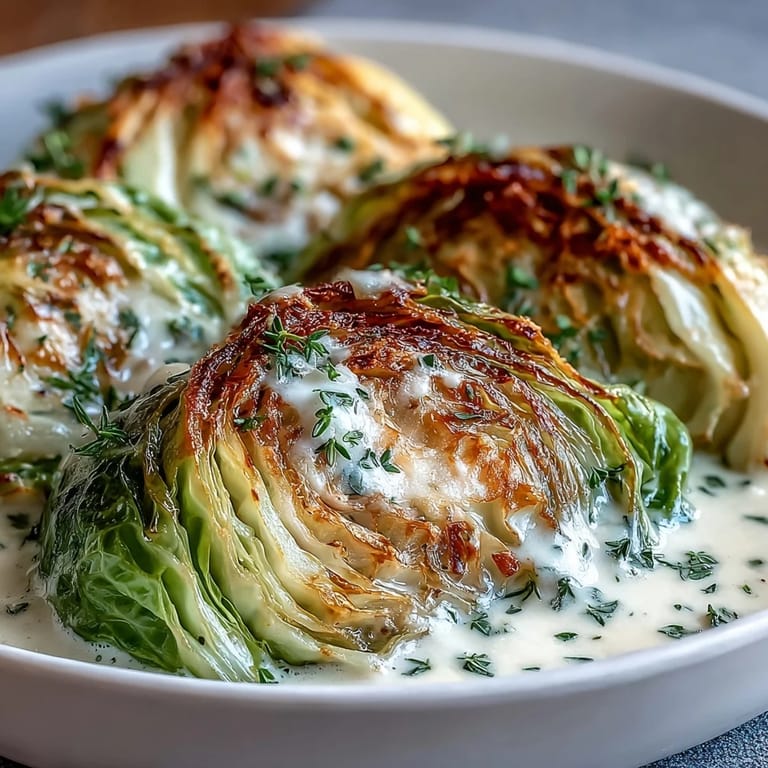 Herby Cabbage in Parmesan Broth simmering gently, wedges tender in a creamy, savory broth with fresh herbs.