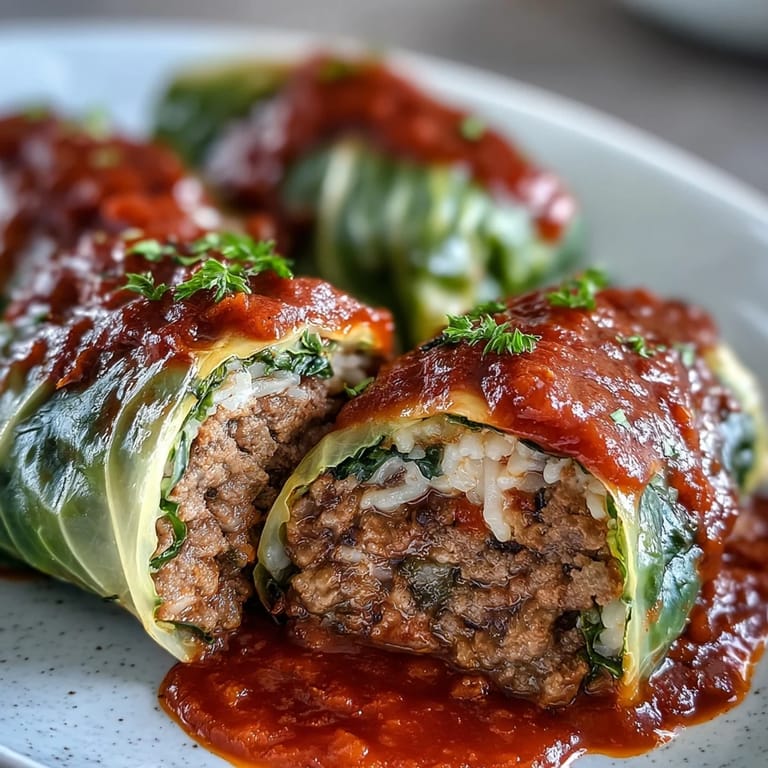 Golden-brown Cabbage Rolls are served hot alongside a dollop of sour cream and a slice of rustic bread.