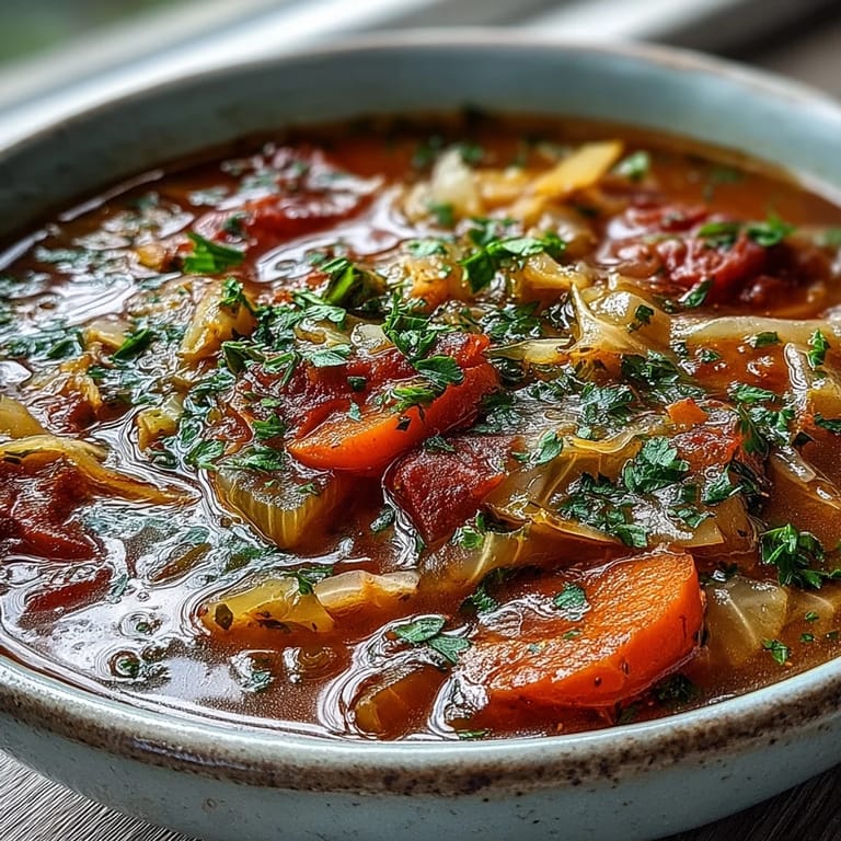 Savory Classic Cabbage Soup steaming in a rustic bowl, perfect for dinner.