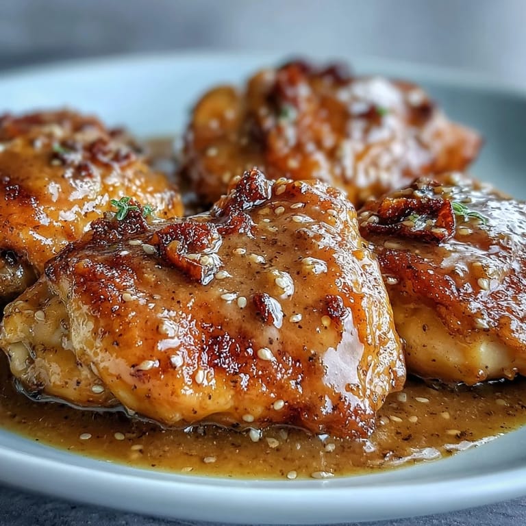 A plated serving of Slow Cooker Honey Mustard Chicken, drizzled with velvety sauce alongside creamy mashed potatoes.