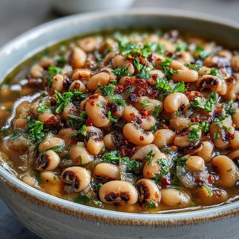 Hearty Southern Frozen Black-Eyed Peas in a pot, infused with garlic and thyme, ready for a quick weeknight dinner.  
