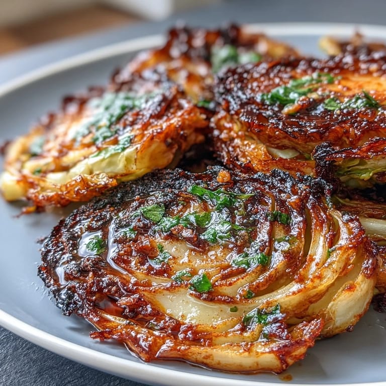 Thick cabbage rounds air-fried until tender inside and crisp outside, finished with a fragrant garlic butter sauce.  