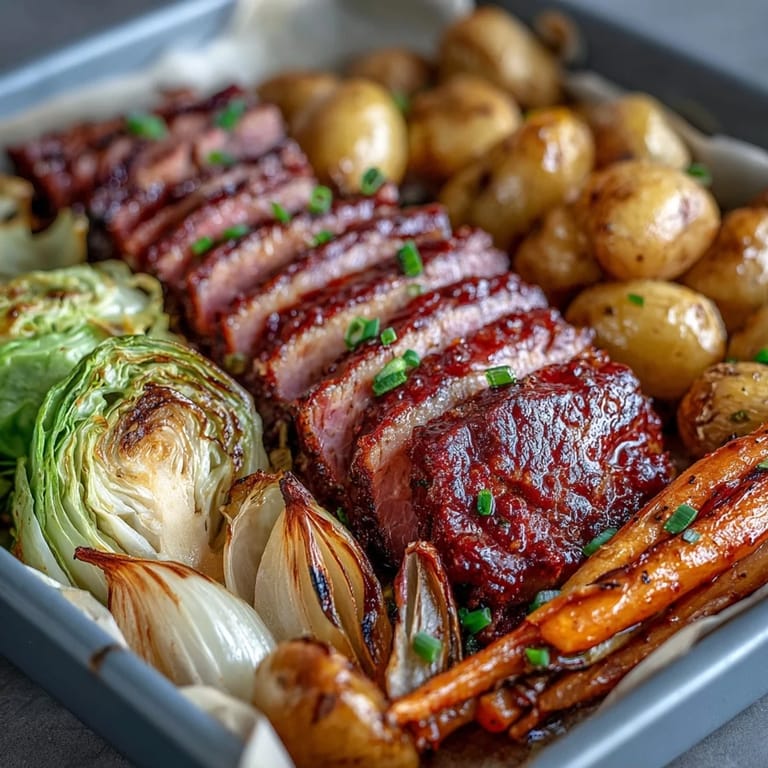 Savory corned beef and hearty vegetables roasted to perfection, offering a fuss-free twist on a classic St. Patrick's Day dish.