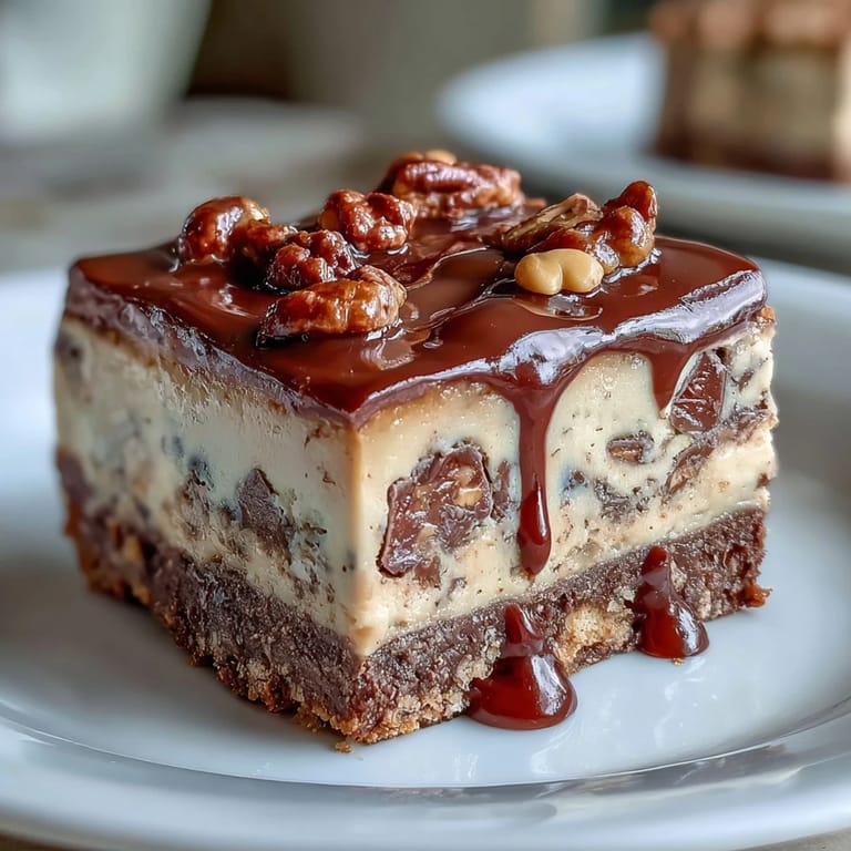 Rich cheesecake bars featuring peanut butter and chocolate peanut butter cups, baked on a crunchy Oreo crust for the ultimate sweet treat.