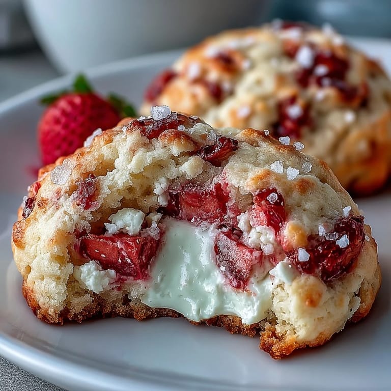 Delightful cookies blending creamy cottage cheese with sweet strawberries for a shortcake-inspired treat.  