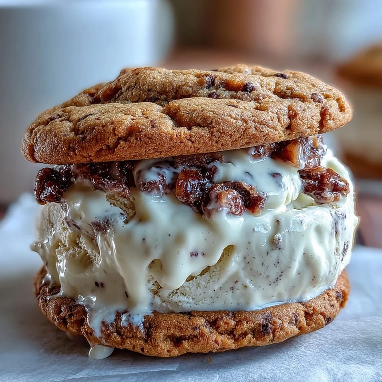 Coffee-flavored cookies sandwiching rich vanilla bean ice cream, perfect for a refreshing summer dessert.