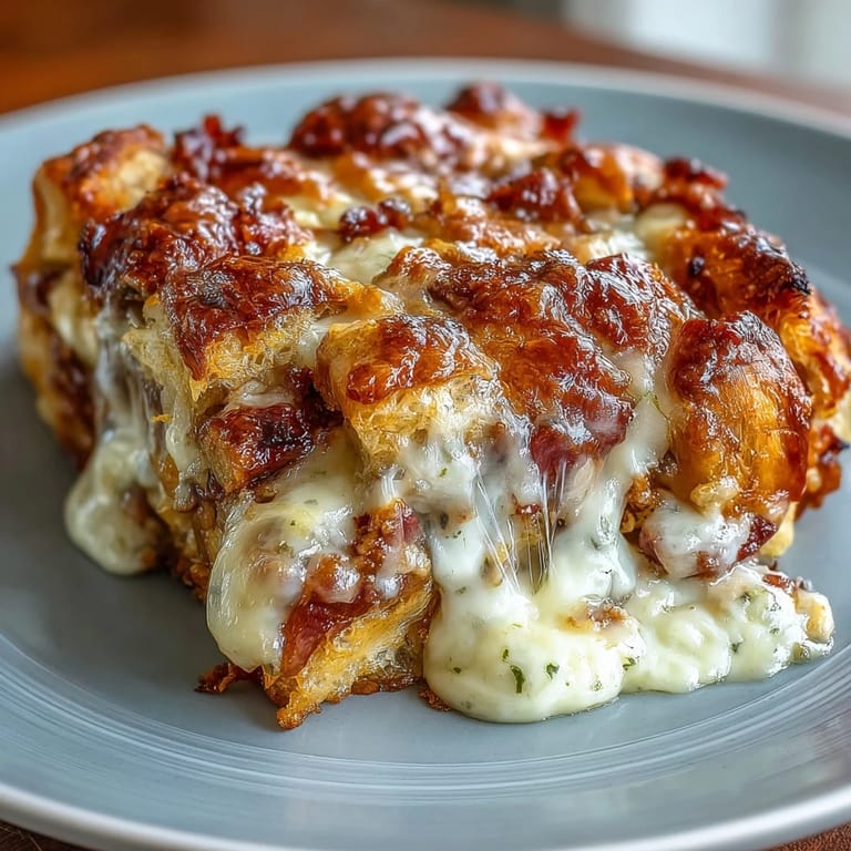 Savory breakfast casserole featuring tender croissants, smoky ham, and creamy custard baked to perfection.  