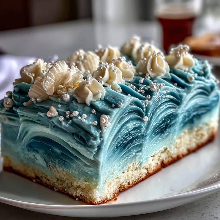 Dreamy Pisces Cake Sheet Cake with Ocean Wave Piping, featuring layered blue buttercream waves and a whimsical zodiac-inspired design.