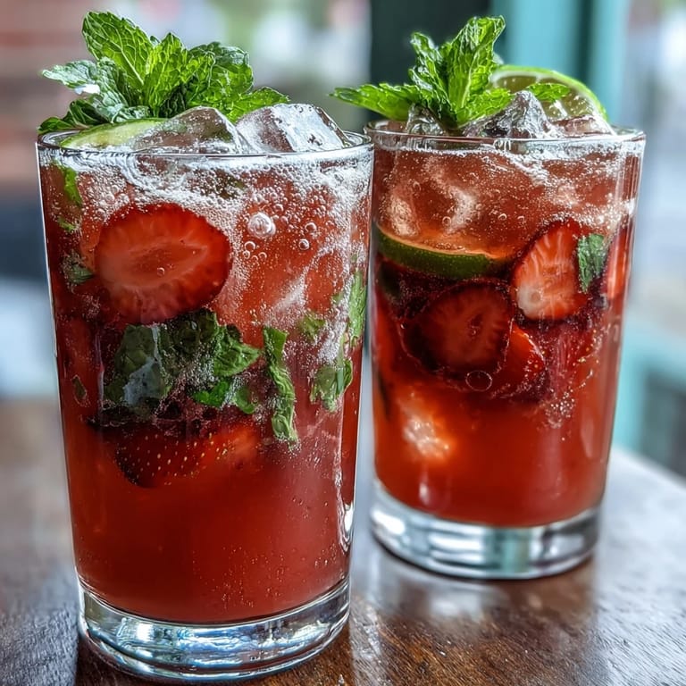 Bright, bubbly strawberry lemon sparkling mocktail featuring sweet berries, zesty citrus, and sparkling water in elegant glasses.