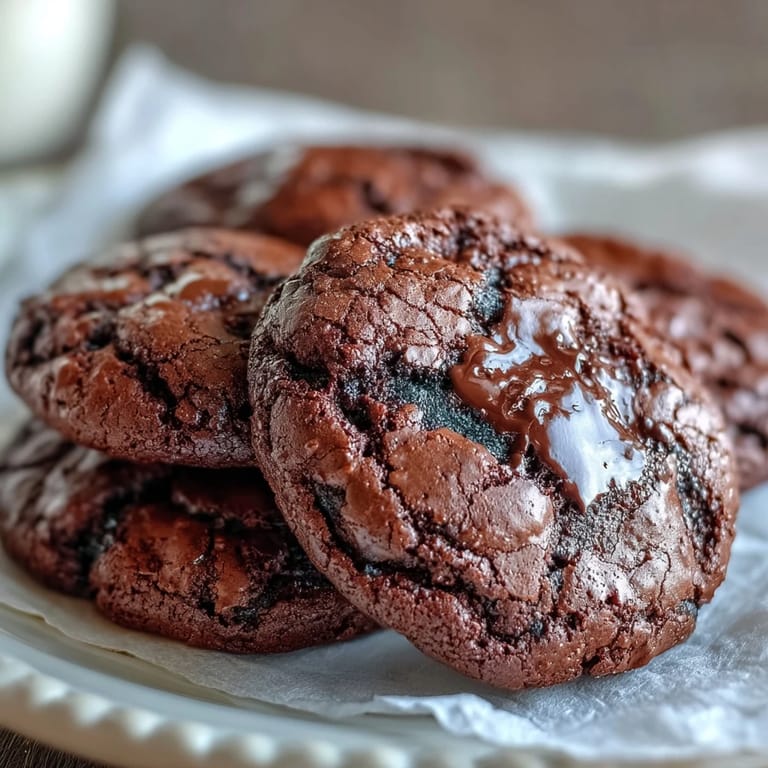 Rich, gooey brownie mix cookies fresh from the oven, offering a quick and indulgent chocolate treat.