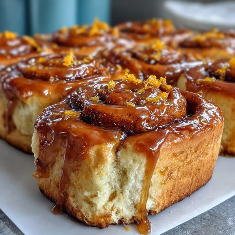Golden baked orange rolls, infused with zest and topped with tangy orange icing, perfect for brunch gatherings.  