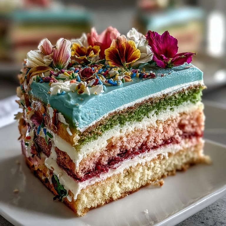 Delicate pastel ombre cake with buttercream frosting and a stunning edible flower arrangement.  