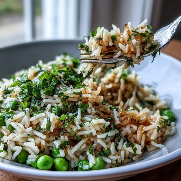 A flavorful side dish of Spring Pea and Mint Rice Pilaf, perfectly cooked.