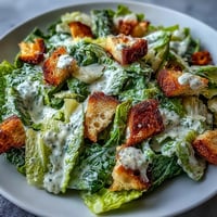 Crunchy celery and romaine tossed in creamy Caesar dressing with golden croutons and Parmesan shavings.  