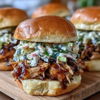 1. Juicy BBQ chicken sliders with tangy coleslaw on soft slider buns, perfect for 4th of July celebrations.
